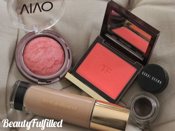 12 Favourite Beauty Products of 2012 - Face YSL Touche Eclat Foundation, Tom Ford Blush in Flush, VIVO Blush in Rouge Shimmer, Bobbi Brown Chocolate Shimmer Gel Eyeliner